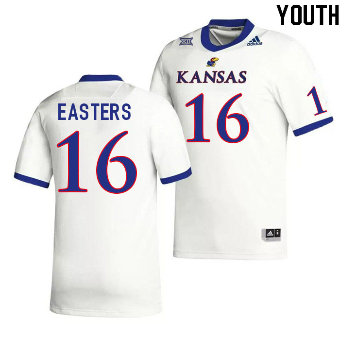 Youth #16 Ben Easters Kansas Jayhawks College Football Jerseys Stitched Sale-White - Click Image to Close